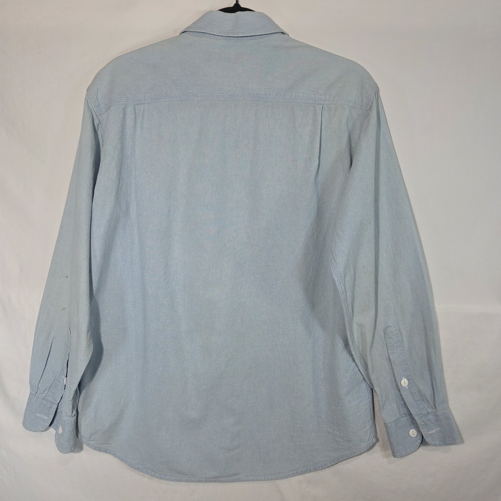 Vintage POLO Sport RALPH LAUREN Shirt Chambray Spell Out USA Flag 90s Blue Large - Picture 5 of 9